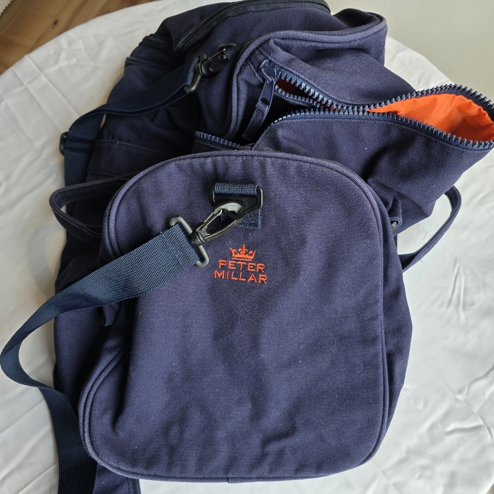 Peter Millar Navy Blue & Orange Overnight Bag